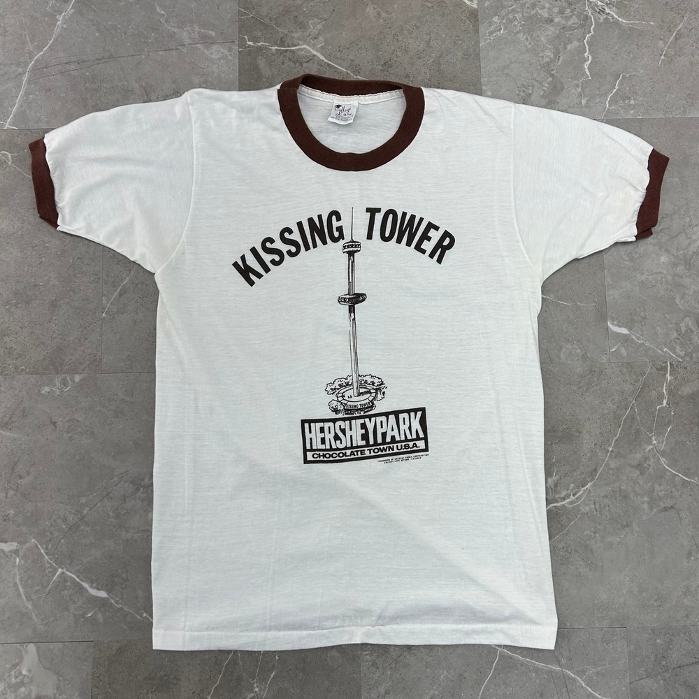 Vintage Hershey Chocolate Ringer Tee Mens Large Park Kissing Tower Graphic Shirt